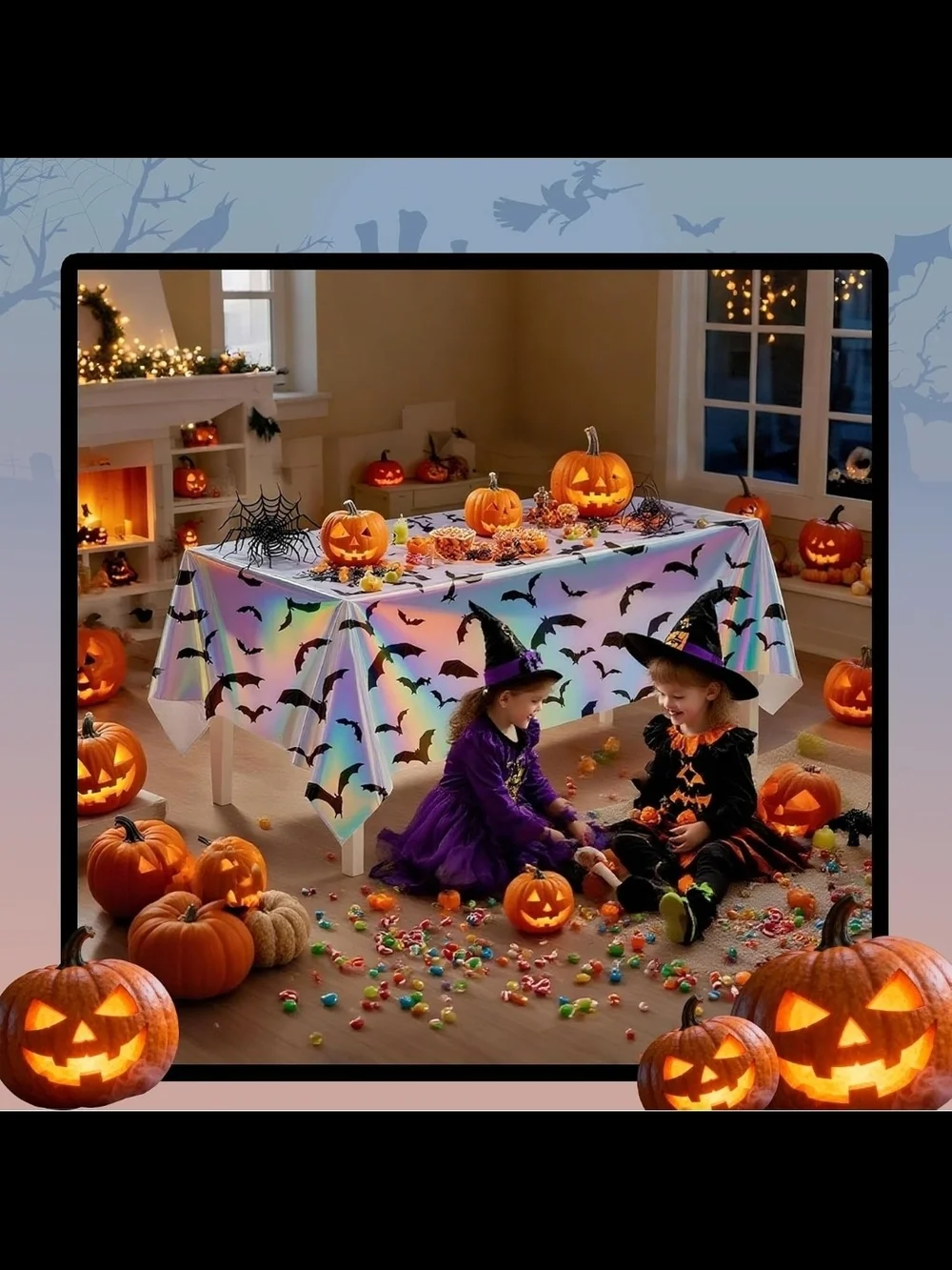 Two Set Holographic Bat Halloween Party Tablecloth